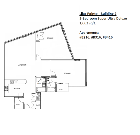 Floor plan for 2 beds, 2 baths, 1662 sqft
